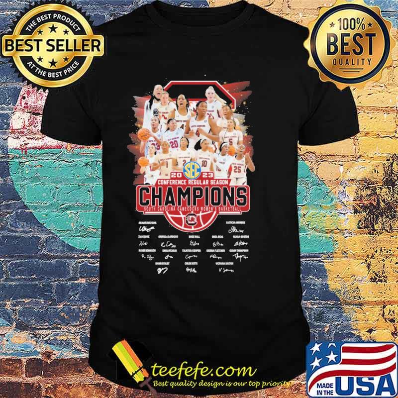 Funny 2023 conference regular season champions South carolina gamecocks women's basketball signatures s Unisex Funny 2023 conference regular season champions South carolina gamecocks women's basketball signatures s Unisex