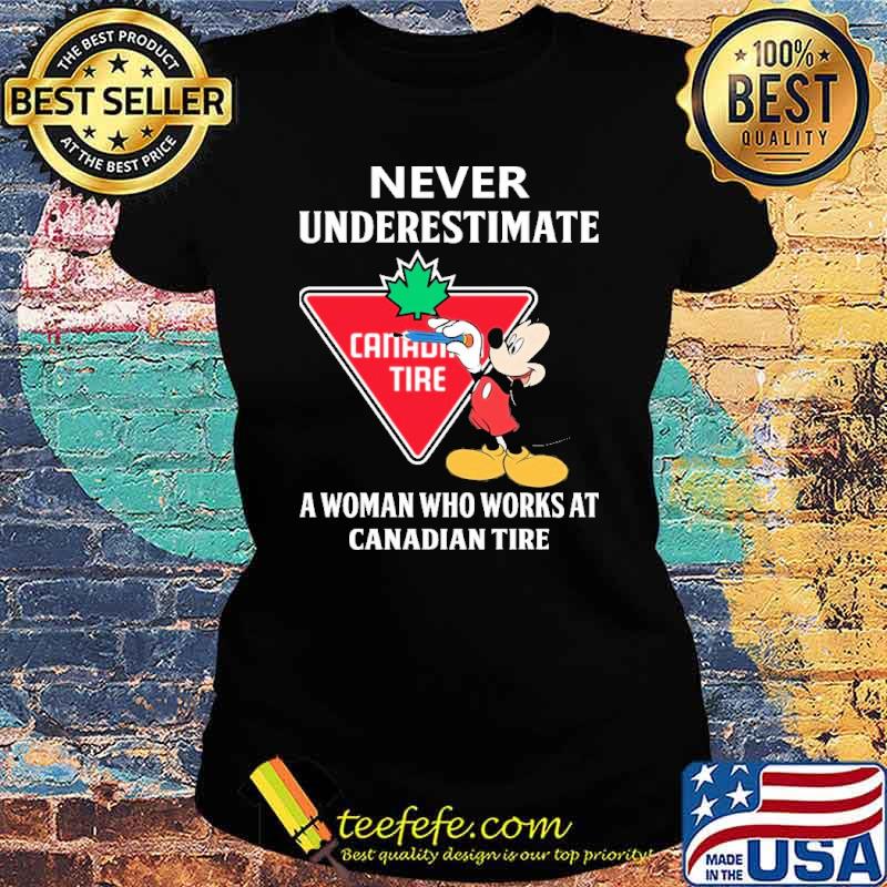 Funny never underestimate Canadian tire a woman who works at Canadian tire Mickey s Ladies tee Funny never underestimate Canadian tire a woman who works at Canadian tire Mickey s Ladies tee