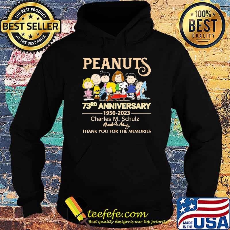 Funny peanuts 73rd anniversary 1950-2023 Charles M.Schulz thank you for the memories signature shirt