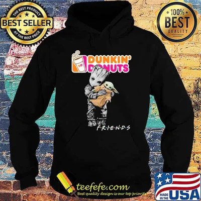 Groot hug baby yoda friends Dunkin donuts shirt