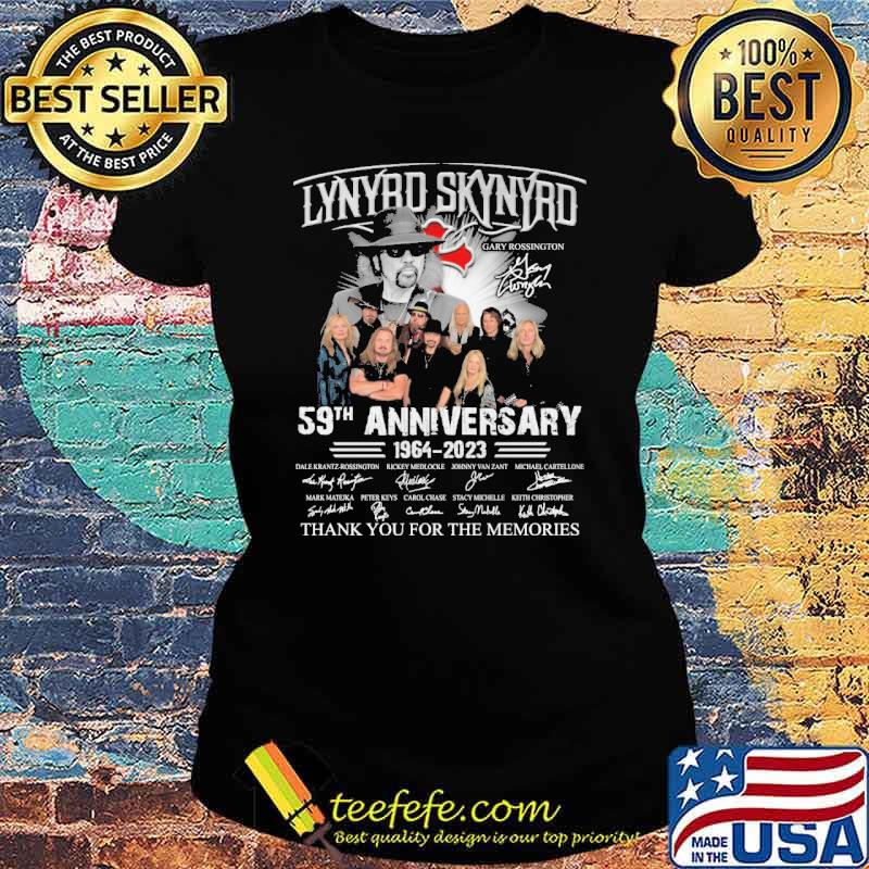 Lynyrd skynyrd Gary Rossington 59th anniversary 1964-2023 thank you for the memories signatures s Ladies tee Lynyrd skynyrd Gary Rossington 59th anniversary 1964-2023 thank you for the memories signatures s Ladies tee