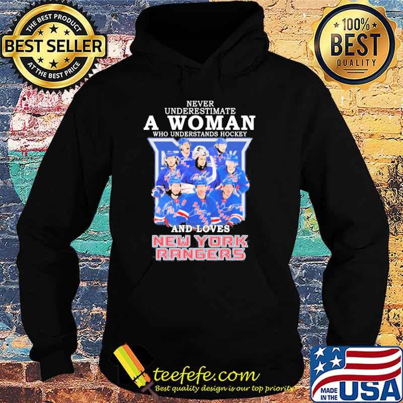 Never Underestimate A Woman Who Understands Hockey And Love New York Rangers 2023 signatures Shirt