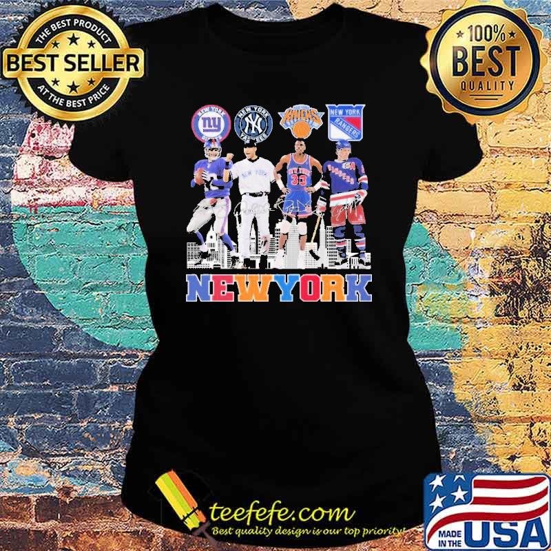 New York Sports Giants Yankees Knicks And Rangers Signatures city s Ladies tee New York Sports Giants Yankees Knicks And Rangers Signatures city s Ladies tee