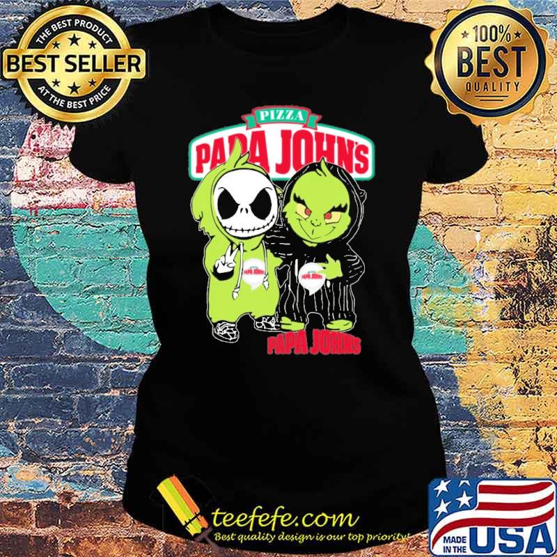 Pizza papa John's Grinch and Jack Skellington s Ladies tee Pizza papa John's Grinch and Jack Skellington s Ladies tee