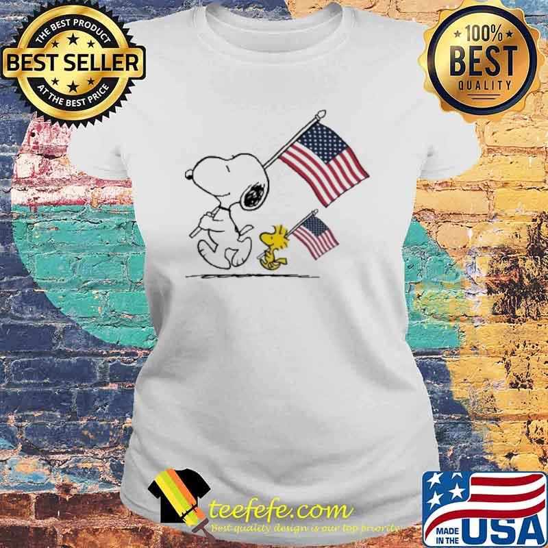 Snoopy and woodstock America flag s Laides tee Snoopy and woodstock America flag s Laides tee