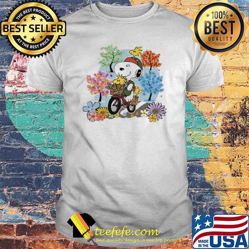 Snoopy and woodstocks ridding flowers trees shirt