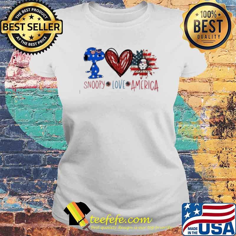 Snoopy love America flag sunflower heart love s Laides tee Snoopy love America flag sunflower heart love s Laides tee
