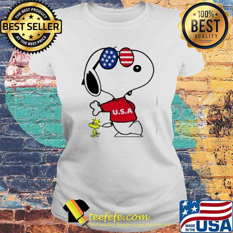 Snoopy woodstocks USA America flag s Laides tee Snoopy woodstocks USA America flag s Laides tee