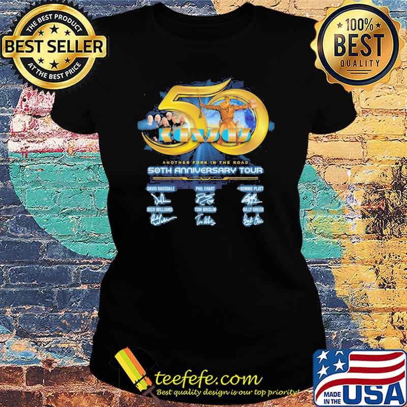 50 Kansas another fork in the road 50th anniversary tour signatures s Ladies tee 50 Kansas another fork in the road 50th anniversary tour signatures s Ladies tee