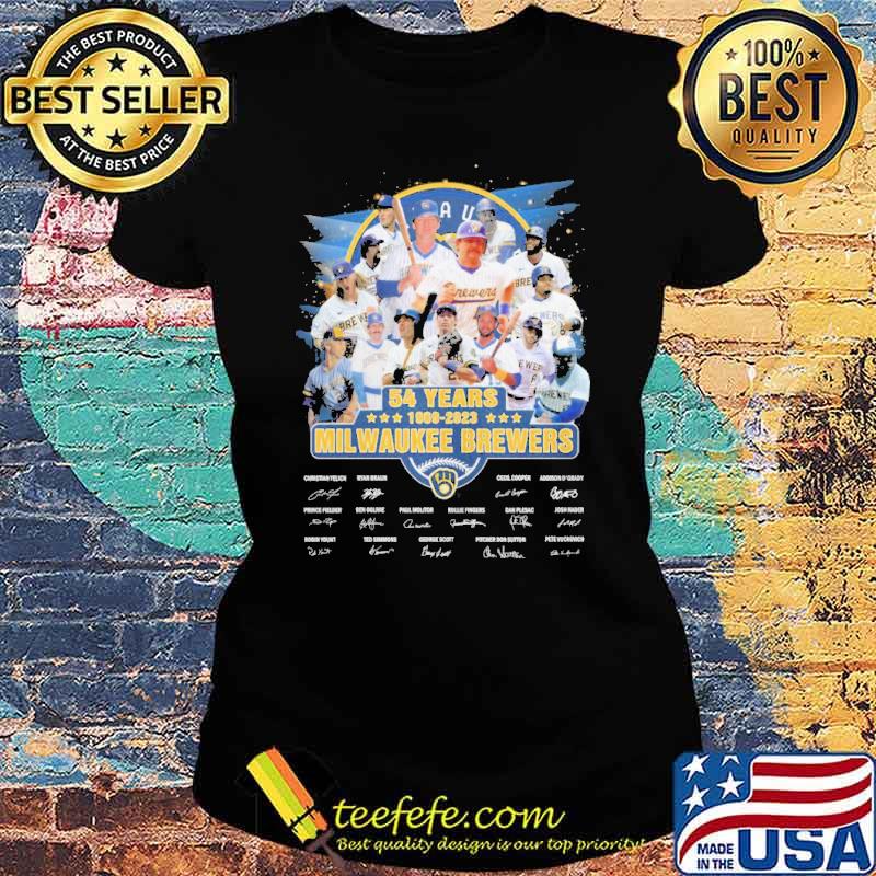 54 years 1989-2023 Milwaukee brewers signatures s Ladies tee 54 years 1989-2023 Milwaukee brewers signatures s Ladies tee