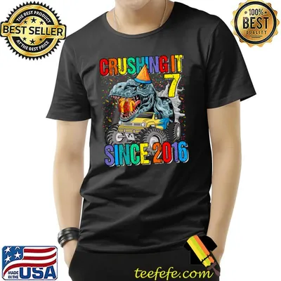 7 Crushing It Since 2016 Monster Truck Dinosaur 7th Birthday T-Shirt