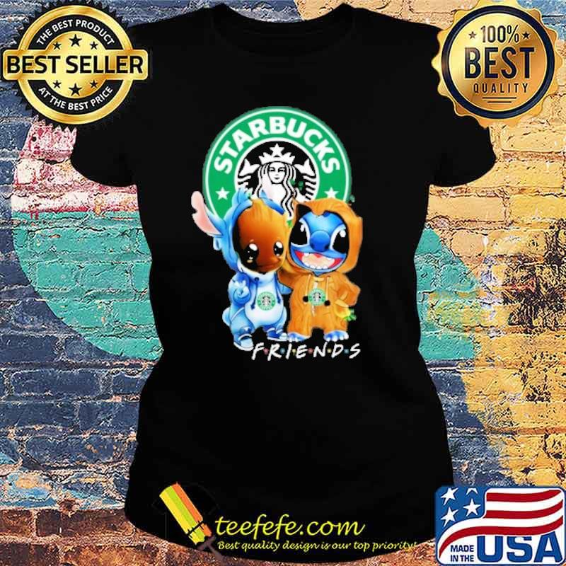 Baby groot and Stitch Starbucks friends s Ladies tee Baby groot and Stitch Starbucks friends s Ladies tee