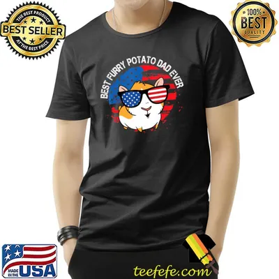Best Furry Potato Dad Ever Sunglasses American Flag Guinea Pig Domestic Cavy T-Shirt