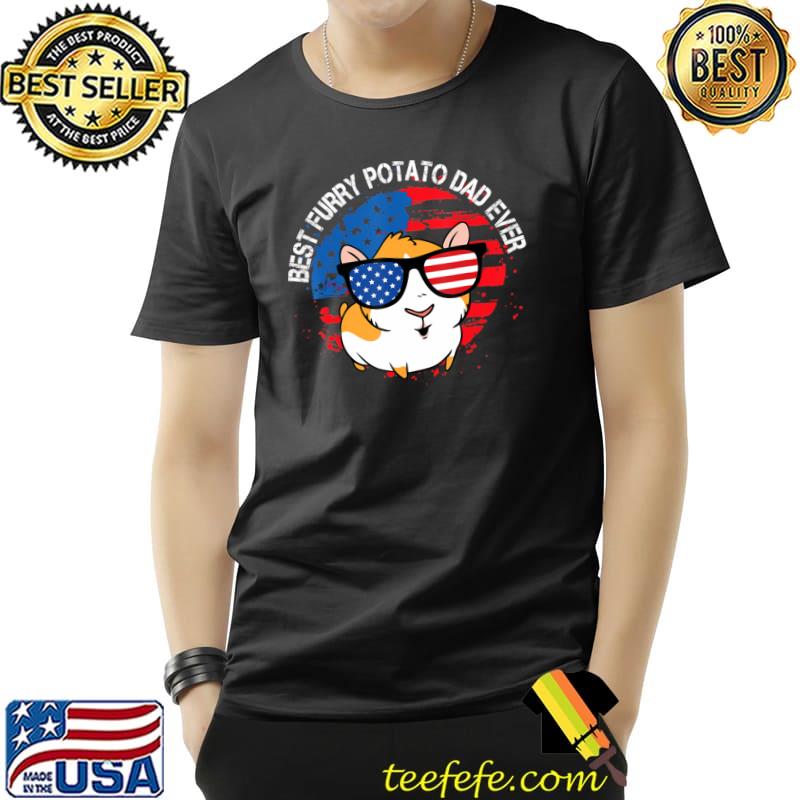 Best Furry Potato Dad Ever Sunglasses American Flag Guinea Pig Domestic Cavy T-Shirt