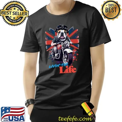 British Bull Dog In Sunglasses Riding A Motorbike T-Shirt