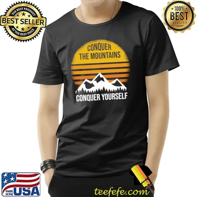 Conquer The Mountains Hike Hiker Hiking Vintage Sunset T-Shirt