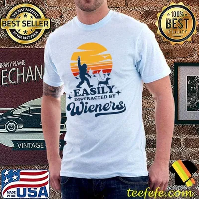 Easily Distracted By Wieners Retro Doxie Dog Dachshund Owner T-Shirt