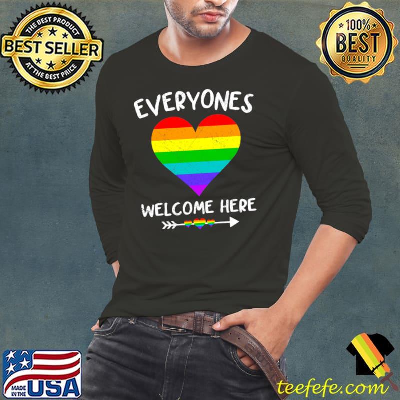 Everyone Is Welcome Here Hearts LGBTQ Pride Ally T-Shirt Long Sleeve Tee Everyone Is Welcome Here Hearts LGBTQ Pride Ally T-Shirt Long Sleeve Tee