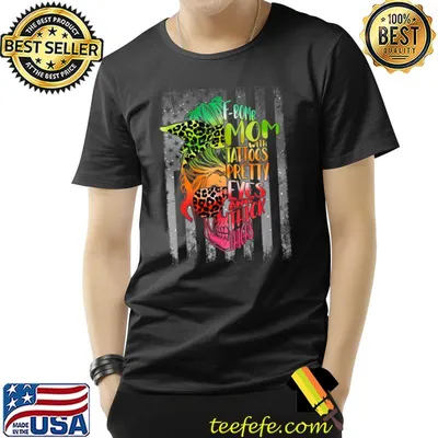 F-Bomb Mom With Tattoos Pretty Eyes And Thick Thighs Skull Leopard Us Flag T-Shirt