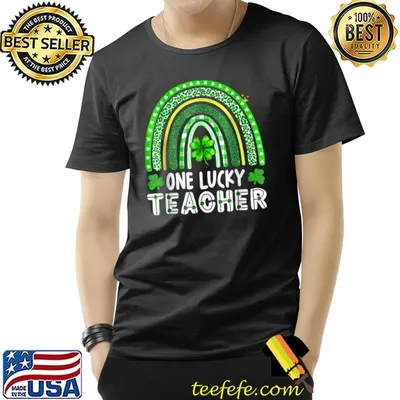 Happy St Patricks Day Cute One Lucky Teacher Rainbow Leopard T-Shirt