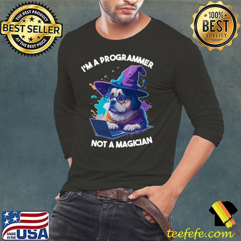 I'm A Programmer Not A Magician Witch Dog Computer Watercolor T-Shirt Long Sleeve Tee I'm A Programmer Not A Magician Witch Dog Computer Watercolor T-Shirt Long Sleeve Tee