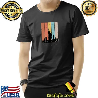 New York City Skyline Silhouette Liberty Usa Vintage Sunset T-Shirt
