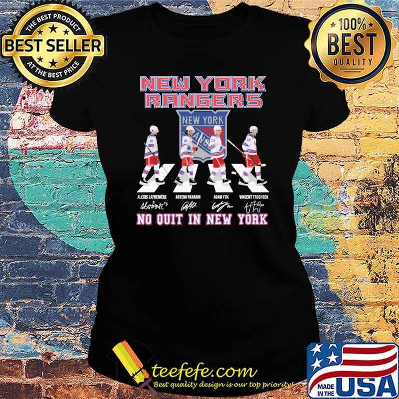 New York Rangers no quit in New York Walking Abbey Road signatures s Ladies tee New York Rangers no quit in New York Walking Abbey Road signatures s Ladies tee