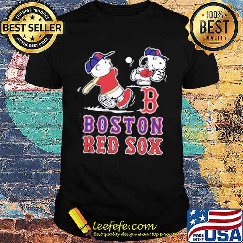 Peanuts Charlie Brown And Snoopy Playing Baseball Boston Red Sox T