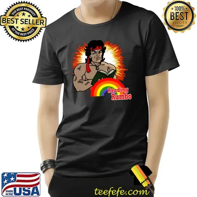 Reading Rambo Sylvester Stallone Read Book Rainbow T-Shirt