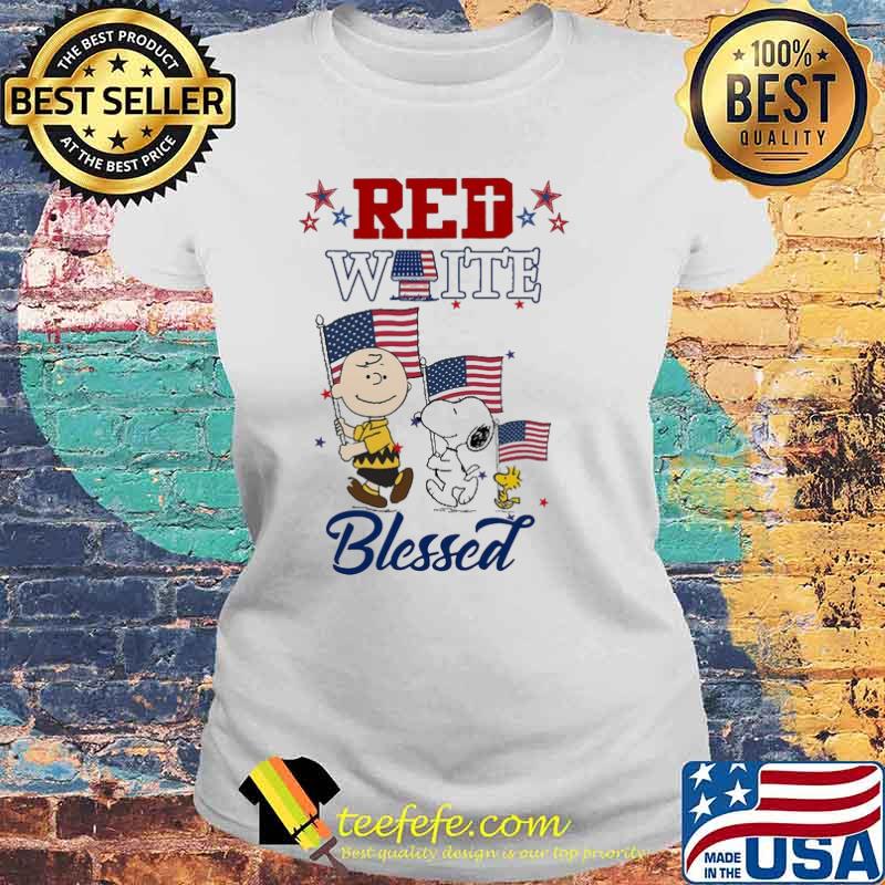 Red white blessed snoopy charlie brown woodstock America flag s Laides tee Red white blessed snoopy charlie brown woodstock America flag s Laides tee
