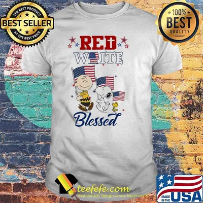 Red white blessed snoopy charlie brown woodstock America flag shirt