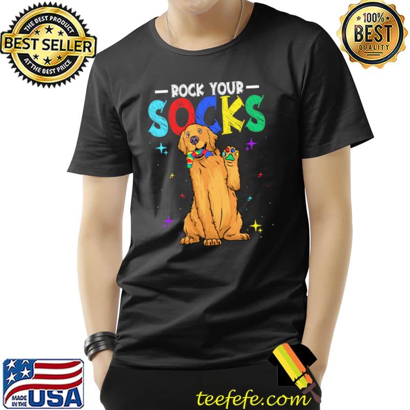 Rock Your Socks Golden Retriever Down Syndrome Awareness T-Shirt Unisex Rock Your Socks Golden Retriever Down Syndrome Awareness T-Shirt Unisex
