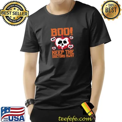 Scary Skull Apple Keeps Doctor Away Halloween Fruit T-Shirt