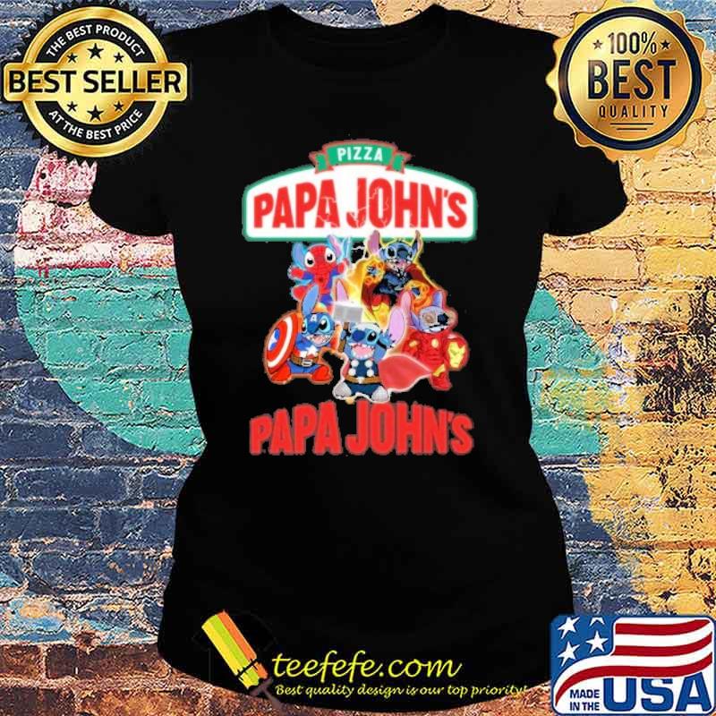 Spiderman Captain America Thor marvel Pizza papa John's stitch s Ladies tee Spiderman Captain America Thor marvel Pizza papa John's stitch s Ladies tee