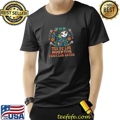 Sugar Skull Cat Dia De Los Muertos Gatos Meowtos T-Shirt