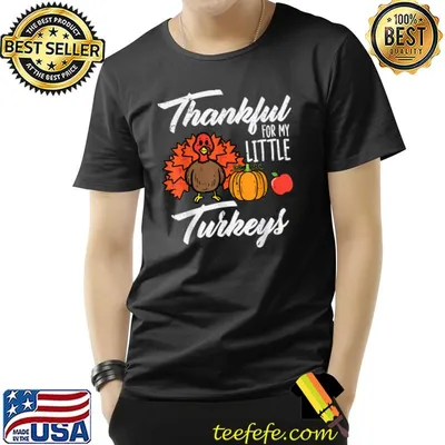 Thankful For My Little Turkeys Pumpkin Thanksgiving Teacher T-Shirt