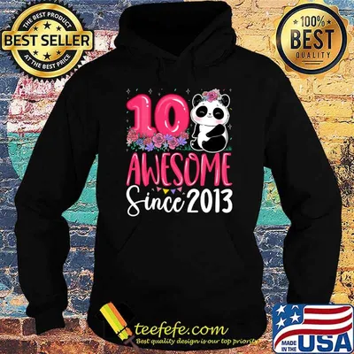 10th Birthday 10 Years Old Awesome Since 2013 Flowers Panda Bear T-Shirt