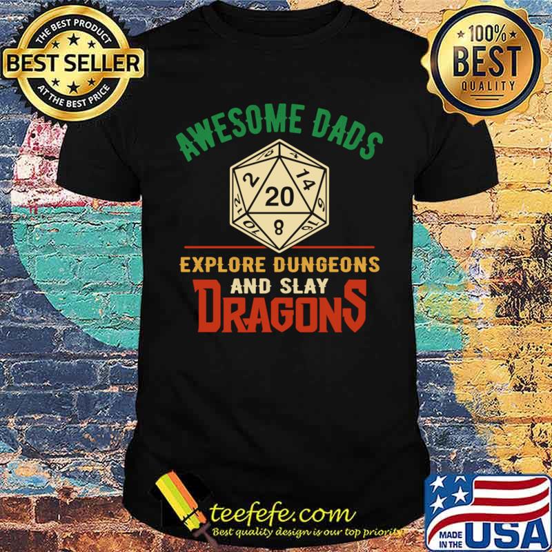 Awesome Dads Explore Dungeons And Slay Retro Dice Dragon T-Shirt Unisex Awesome Dads Explore Dungeons And Slay Retro Dice Dragon T-Shirt Unisex