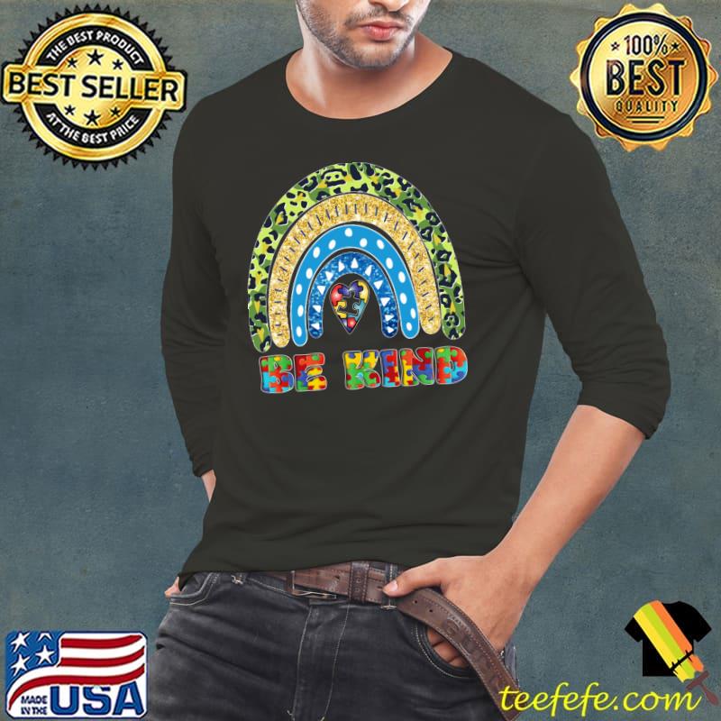 Be Kind Autism Awareness Acceptance Puzzle Rainbow Kindness Leopard T-Shirt Long Sleeve Tee Be Kind Autism Awareness Acceptance Puzzle Rainbow Kindness Leopard T-Shirt Long Sleeve Tee