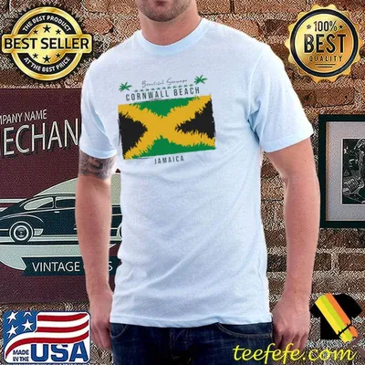 Beautiful Seascape Cornwall Beach Jamaica Flag T-Shirt