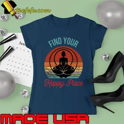 Find Your Happy Place Vintage Silhouette Buddha Lotus Flower T-Shirt