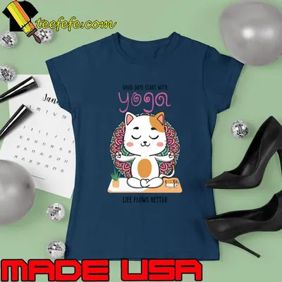 Good days start with yoga life flows better cat T-Shirt