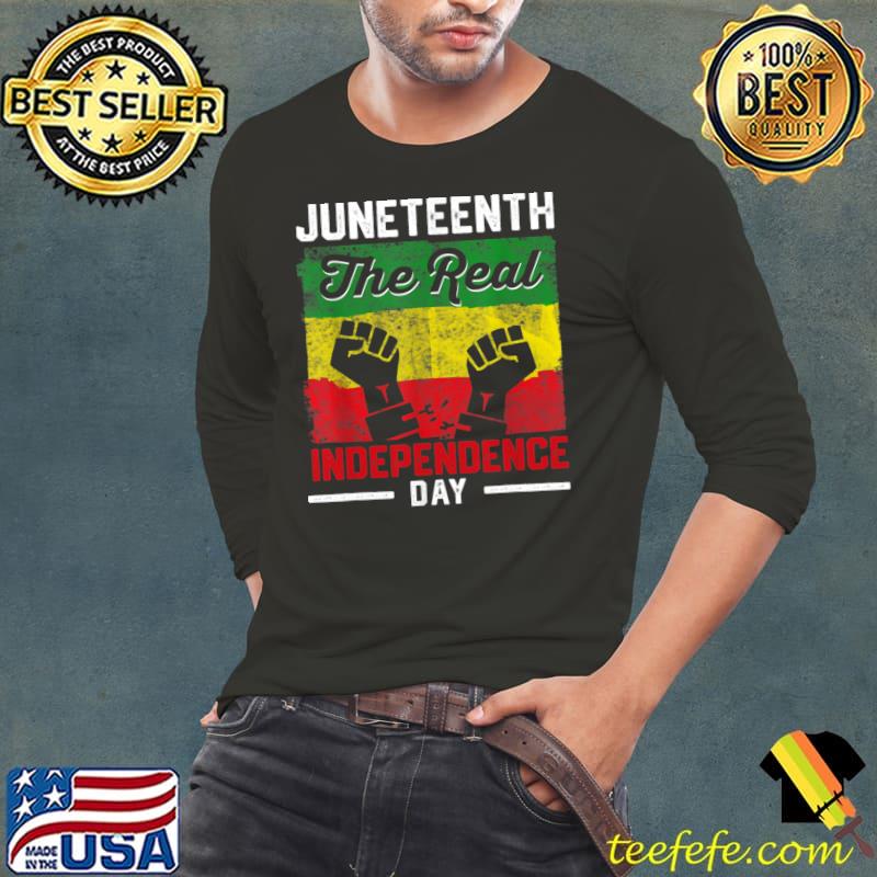 Juneteenth The Real Independence Day Strong Hand Flags T-Shirt