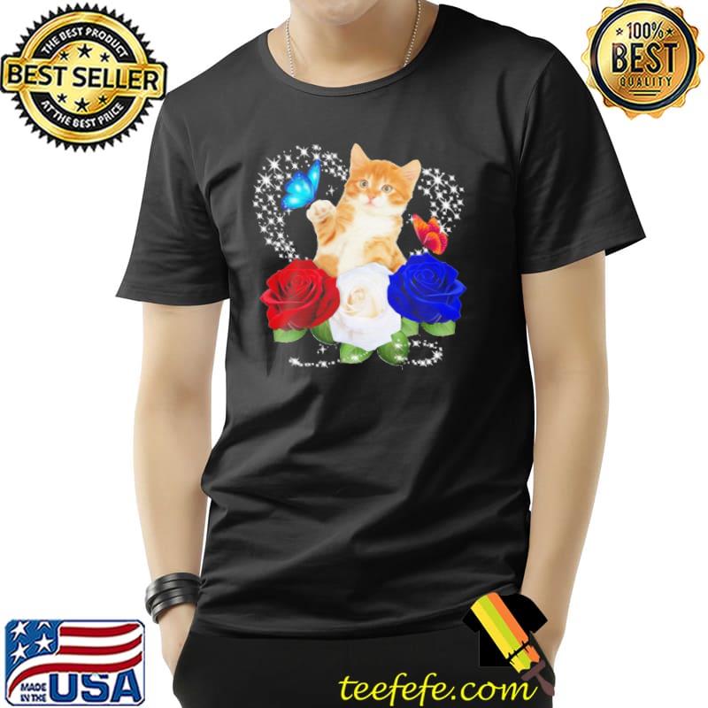 My cat love butterflies roses shirt