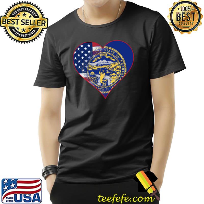 Nebraska Flag and American Flag Fusion Heart T-Shirt Nebraska Flag and American Flag Fusion Heart T-Shirt