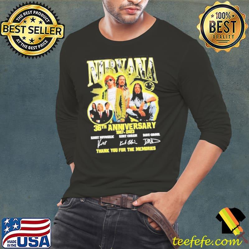 Nirvana kurt cobain 36th anniversary 1987-2023 signatures thank you for the memories shirt