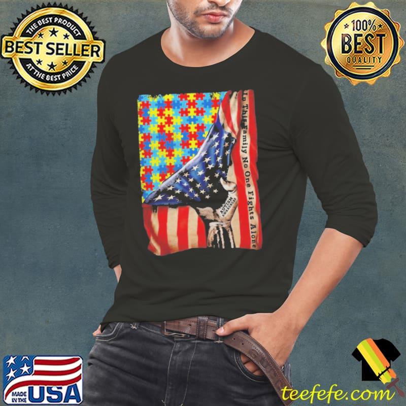 No One Fights Alone American Flag Autism Awareness Shirt No One Fights Alone American Flag Autism Awareness Shirt