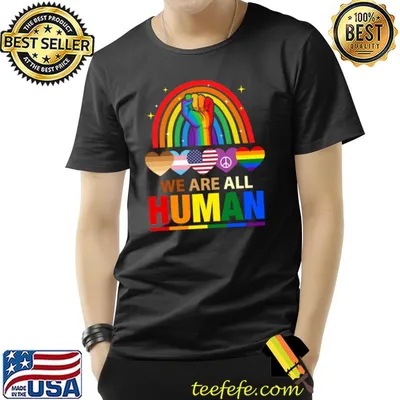 We Are All Human Pride Ally Lgbt Rainbow Flags Hearts Month T-Shirt