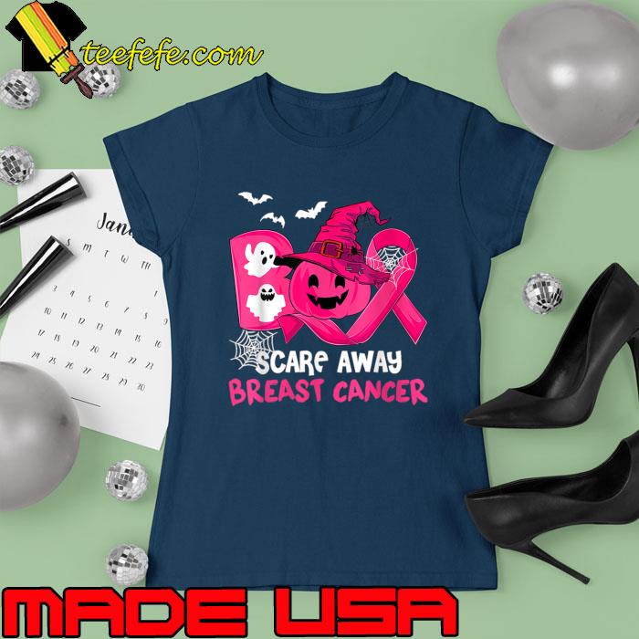 Breast Cancer Boo Scare Away Pink Ribbon Halloween T-Shirt Ladies tee Breast Cancer Boo Scare Away Pink Ribbon Halloween T-Shirt Ladies tee