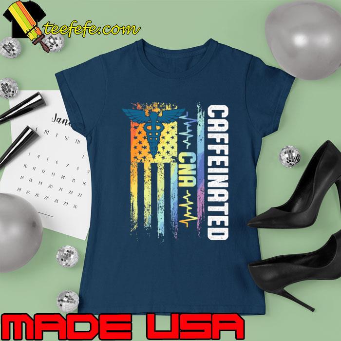 CNA Caffeinated Certified Nursing Assistant Heartbeat American Flag Retro T-Shirt Ladies tee CNA Caffeinated Certified Nursing Assistant Heartbeat American Flag Retro T-Shirt Ladies tee